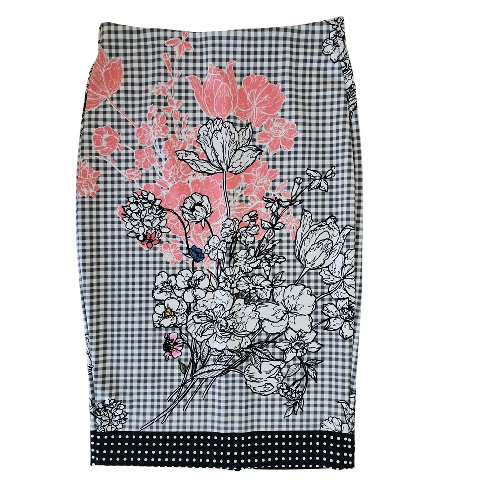 Beige by ECI Floral Bodycon Pencil Skirt M Black White Pink Office Siren